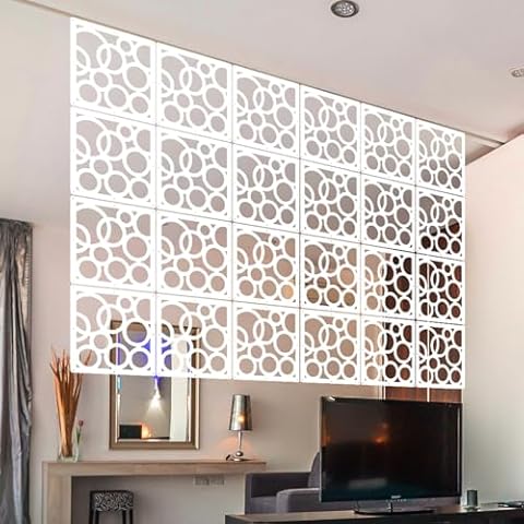 ANMINY 24 PCS Hanging Room Divider Decorative Thick Panels Floral Carving Wall Screen Hollow Out Design for Bedroom Living Dining Room Kitchen Office Restaurant Home Hotel Decor - White Bubble Cover