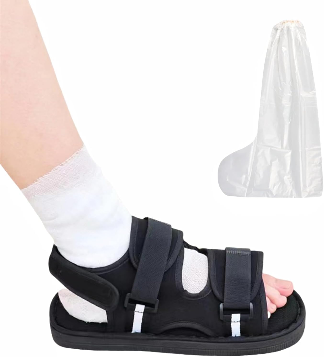 GREUS Post Op Shoe, Adjustable Surgical Walking Shoe for Broken Toe or Foot Post Surgery Recovery, Open Toe Cast Shoe Orthopedic Sandal, Medical Boot with Plaster Cover for Fractured Sprain Men Women