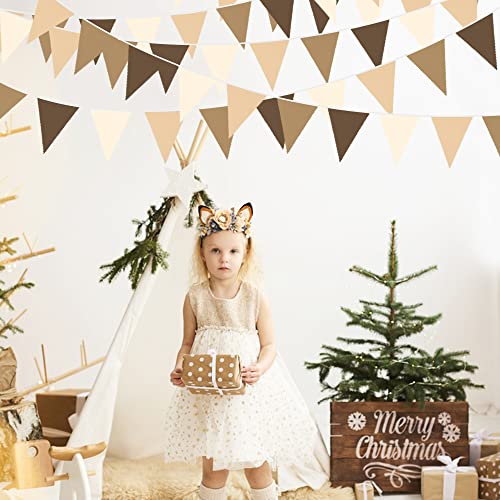 Image of 32Ft Brown Party Decorations Brown Pennant Banner Fabric Triangle Flag Bunting Garland Streamers for Woodland Teddy Bear Baby Shower Jungle Safari Birthday Home Outdoor Garden Decor
