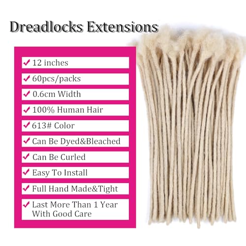 Huarisi 12 Inch 60 Strands 613 Blonde Dreadlocks Extensions Human Hair 0.6cm Thickness Handmade Permanent Loc Extensions Real Hair for Women Can Be Curled and Twisted - Image 3