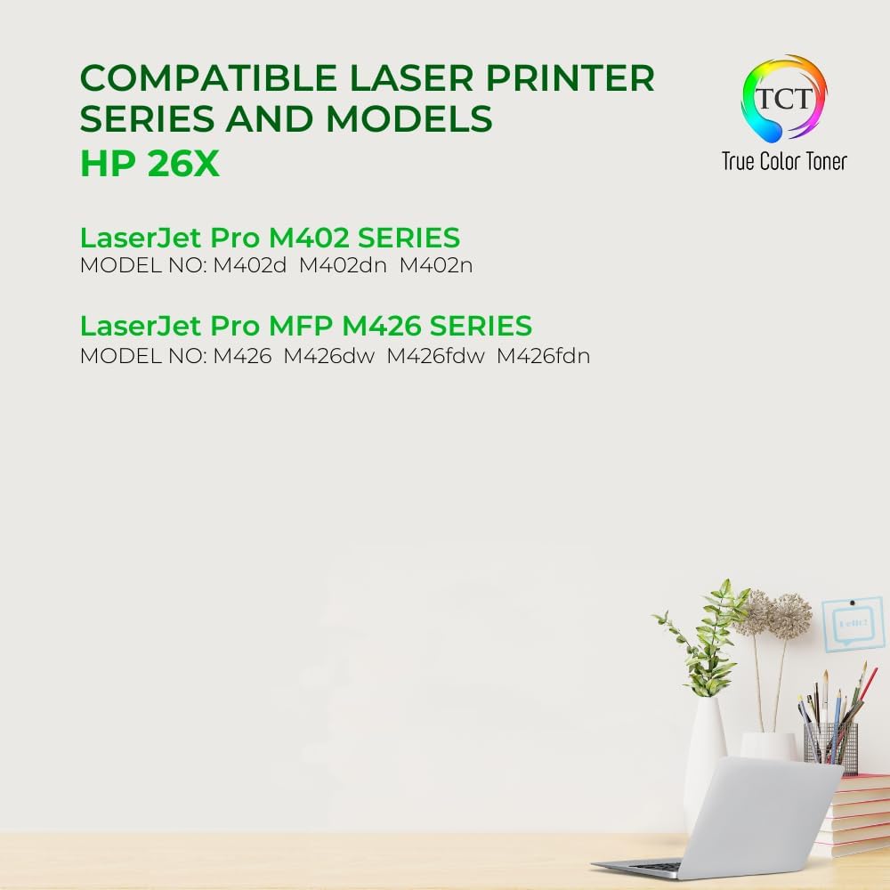 TCT Compatible 26X Toner Cartridge 4 Pack - High Yield Black Replacement for HP LaserJet Pro M402D M402DN M402N, MFP M426DW M426FDN M426FDW Printers (9,000 Pages)