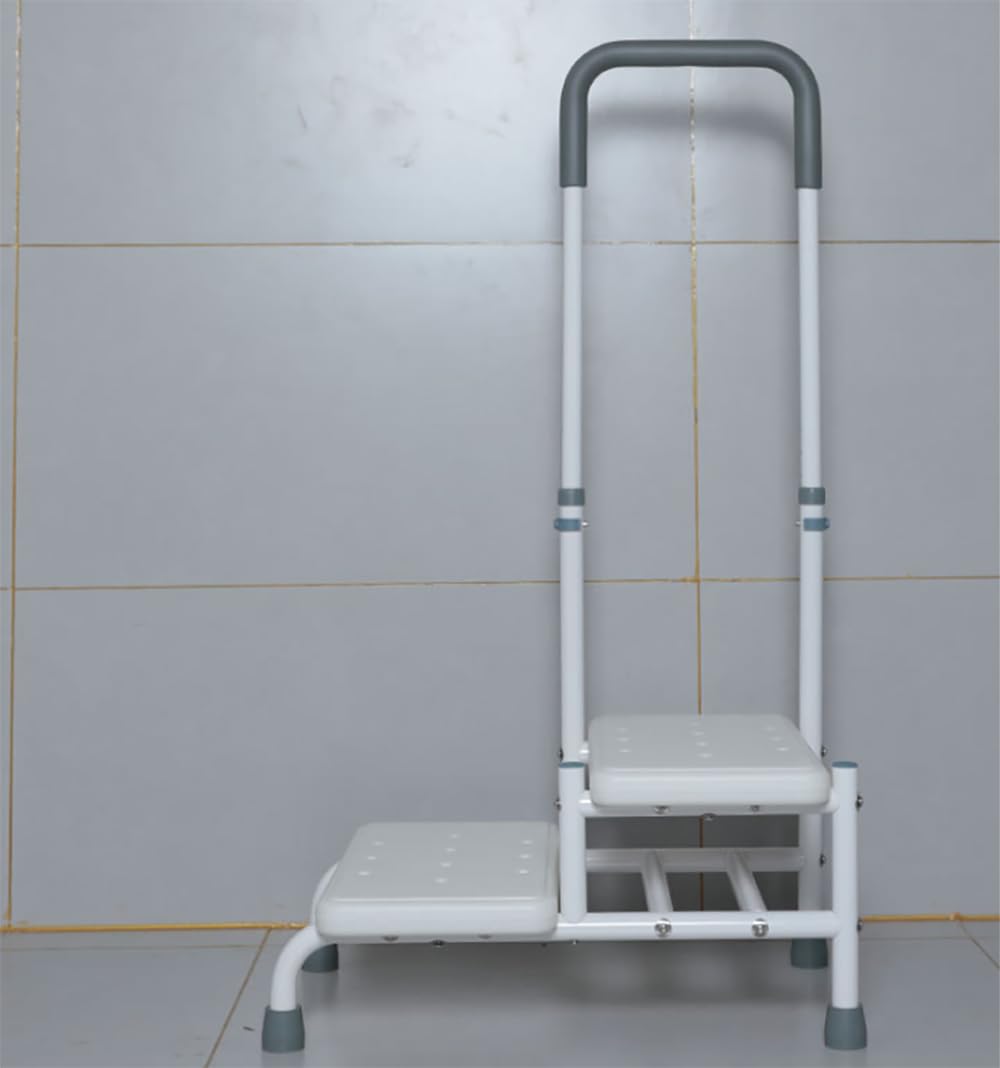 Step Hocker mit Griff und Rutschfester Plattform, Heavy Duty 2 Steps Medical Foot Hocker für Erwachsene, Senioren, Behinderte Haltet bis zu 350 Pfund (Weiß)