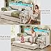 VIAGDO Daybed Twin with Pop Up Trundle, Farmhouse Wooden Day Bed Frame with 3 Storage Drawers and Shelves, Twin to King Daybed with Charging Station and LED Lights for Bedroom, Guest Room, White