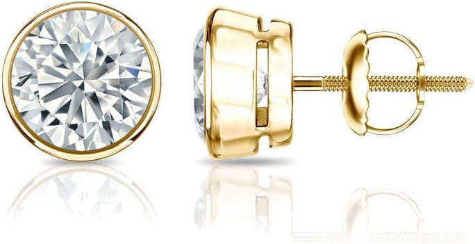 1/4 to 2 Carat Lab Grown Diamond Round Stud Earrings in 14k Gold E-F, SI1-SI2, cttw Bezel Set Screw Back by Diamond Wish