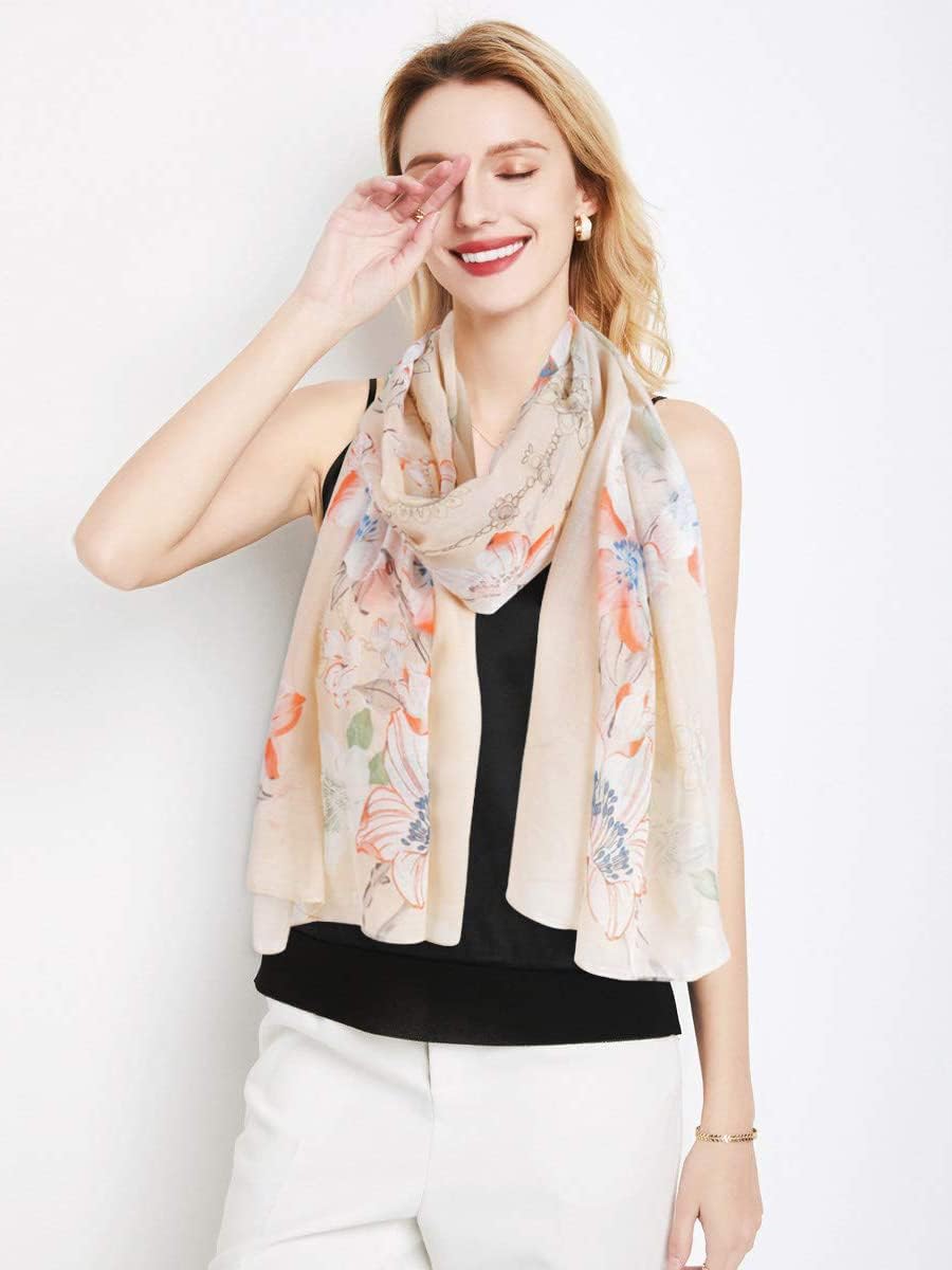 DAMILY Women's Scarves & Shawls Lightweight Cuddly Scarf Fashionable Neckerchief Gifts for Women | Schals & Tücher Schöner Weicher dünner schal damen für Frauen Langer Festliche Stola mit blumen beige