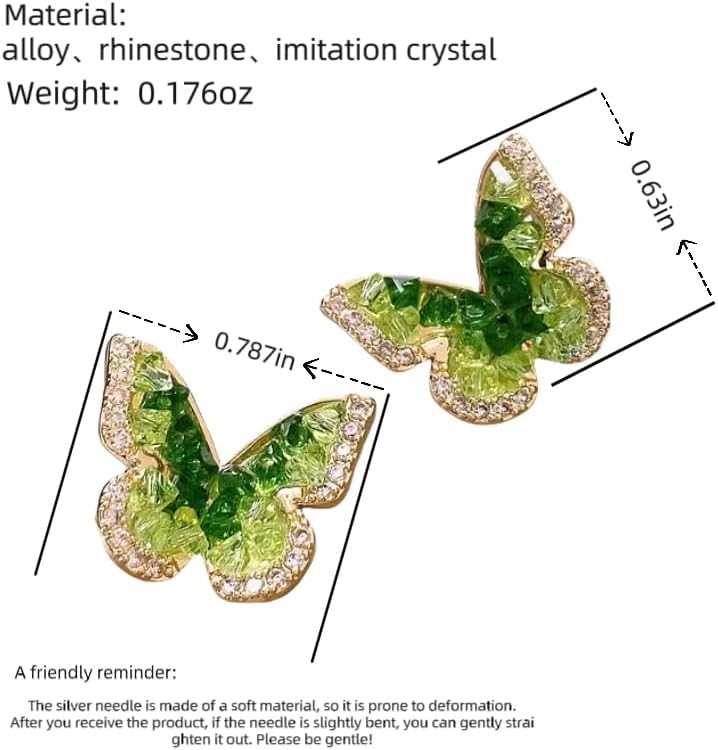 Dreamy Green Gradient Crystal Butterfly Studs Earrings Dainty Cute Hypoallergenic Animal Ear Studs Sparkling and Graceful Women's Jewelry - Image 2