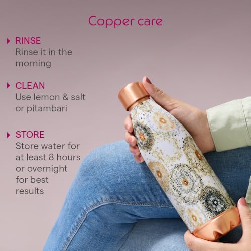 Image of Borosil 700 ml Canvas Series Vasta Design Copper Bottle | 100% Pure Copper, BPA Free & Leakproof with Anti-Oxidant Properties of Copper | Printed Designer Bottle for Home, School & Office