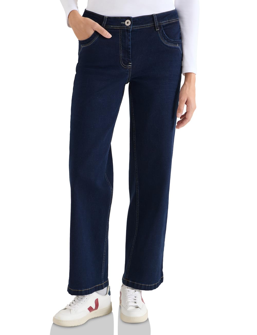 Cecil Women's 3716118 Wide Leg Jeans, Rinsed Wash, 26W x 30L