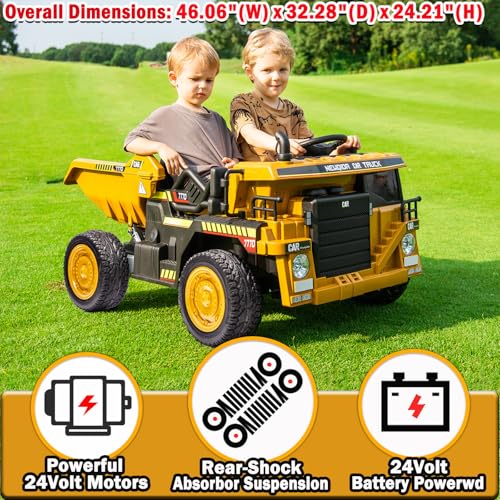 NEWQIDA 24V Ride on Dump Truck, Kids Electric Car with Remote Control, Ride on Construction Vehicles w/Electric Dump Bed - Additional View