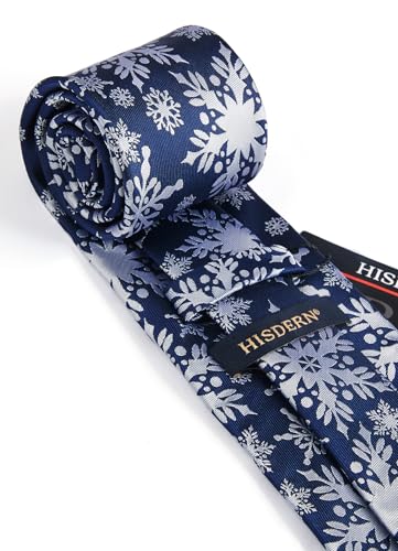Image of HISDERN Christmas Ties for Men Holiday Tie and Pocket Square Cufflinks Festival Party Xmas Funny Silk Woven Necktie