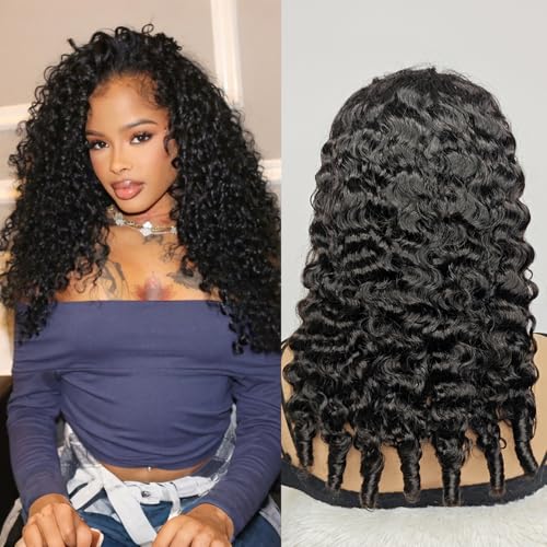 UMEGIRL Half Wig Human Hair Burmese Curly Wig for Women 250 Density 3 In 1 Seamless Flip Over Half Wigs Beginner Friendly Glueless Wigs Human Hair with Spiral End Natural Color 20 Inch