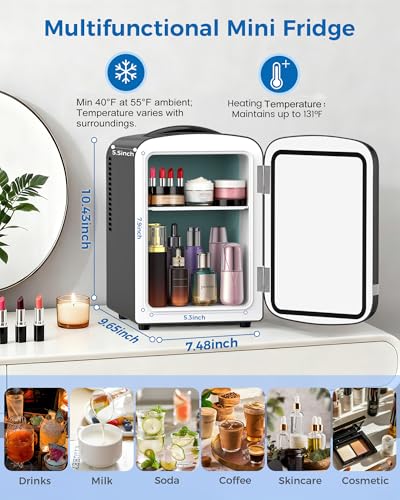 Image of Electactic Mini Fridge for Skincare, 4L /6 Cans Portable Compact Cosmetic Fridge, Retro Desktop Fridge with AC /DC Adapters, Small Cooler and Warmer for Beverage, Makeup, Bedroom, Office, Kids, Black