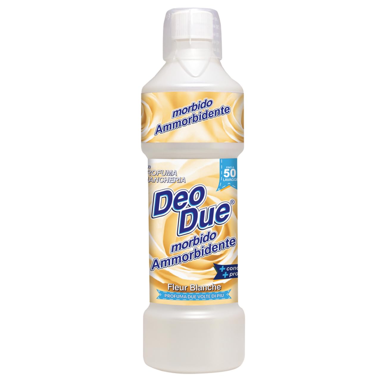 6 x DEO DUE Ammorbidente Concentrato Fleur Blanche, ammorbidente concentrato, ideale per tutti i capi, 50 lavaggi, 1 l + portachiavi Beni Culinari gratuito