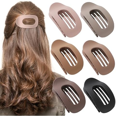 Auseibeely 6 PCS Flat Hair Clips, French Flat Hair Clips for Women Girls, Strong Hold Matte Claw Clips, Lay Flat Claw Clips for Thick Thin Hair, Brown Duck Billed Hair Barrettes, Christmas Gifts Cover