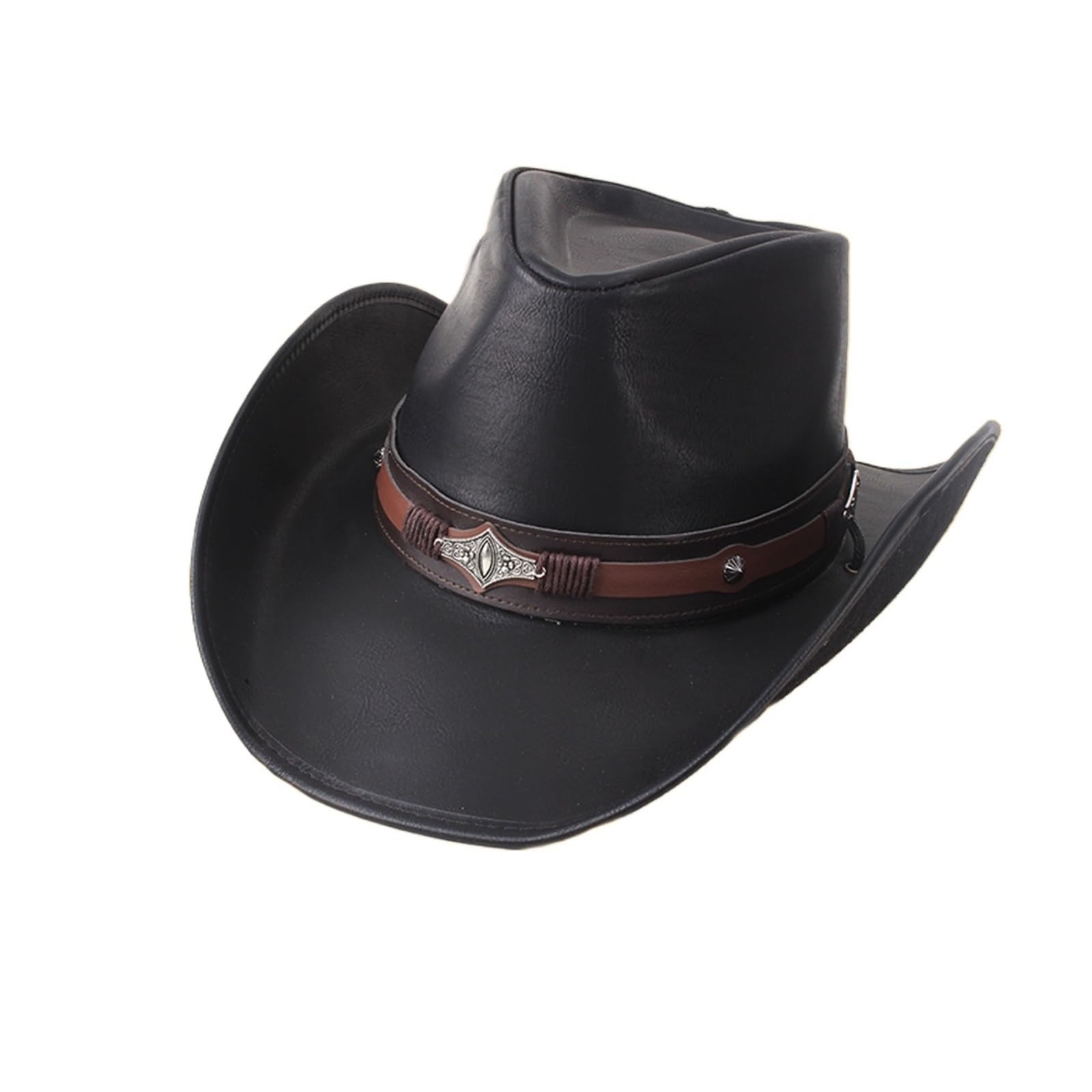 Cappello Cowboy Cappello da Cowboy in Pelle Uomo e Donna, a Tesa Larga, Padrino, Gentiluomo, Chiesa, Sombrero, Berretto Jazz(Color2)