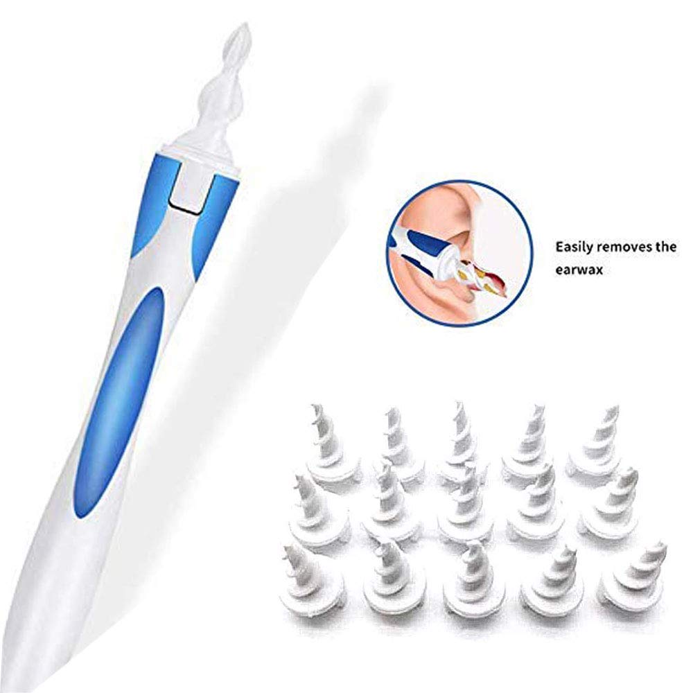 Ear Wax Cleaner Smart Earwax Removal Tool Soft Safe Spiral Silicone Ear Care Kit with 16 Replacement Tips