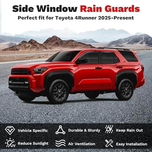Image of Canvcle 4Runner Rain Guards Window Visors for Toyota 4Runner 2025 2026, Outside-Mount Tape-On Side Window Wind Deflectors for 4Runner Accessories, Vent Visors Shades Rainproof Black 4PCS