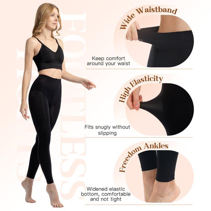 Image of MANZI Footless Tights for Women Dance Tights 40 Denier Semi Opaque Pantyhose 2 Pairs
