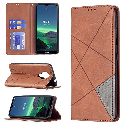GANGXUN Nokia 1.4 Wallet Case, Protective Phone Case for Women and Men, Premium PU Leather Flip Folio Magnetic Slim Book Cover with Card Slot and Stand Holder (Brown)