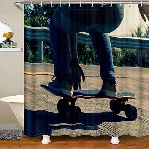 Latwerio 3D Duschvorhang 200x200 Skateboard Duschvorhänge Antischimmel Wasserdicht Badevorhang Skateboard Duschrollo für Badewanne Dusche Shower Curtains, 12 Duschvorhang Ringe