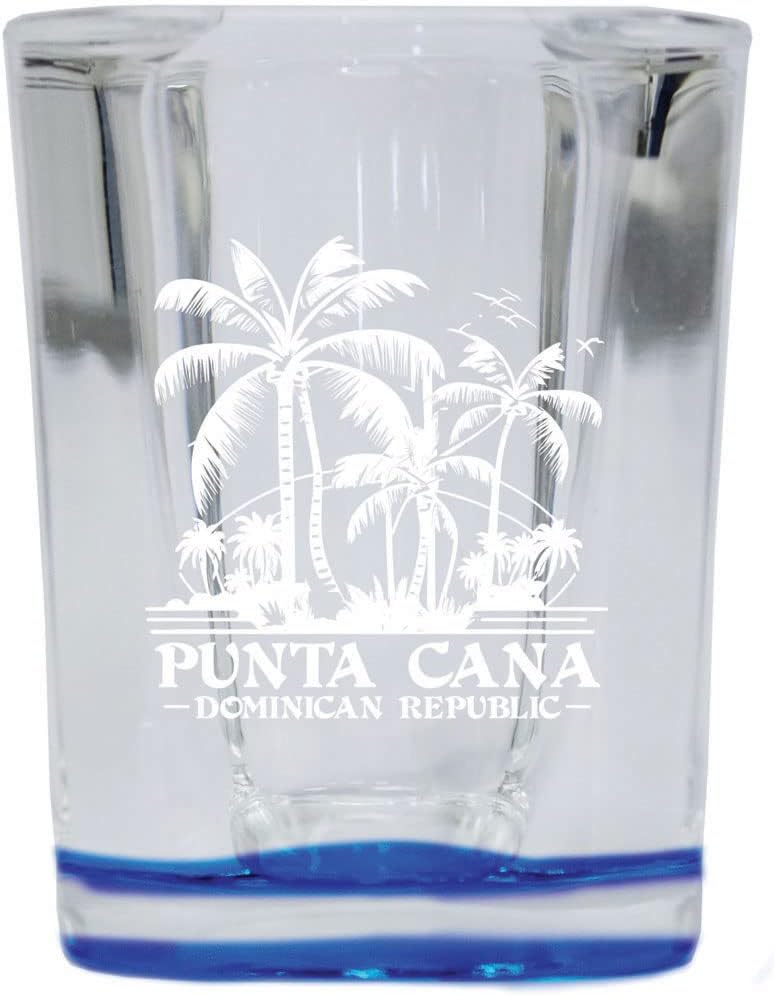R and R Imports Punta Cana República Dominicana Souvenir grabado grabado 2.5 onzas vaso de chupito cuadrado PALM azul Design1
