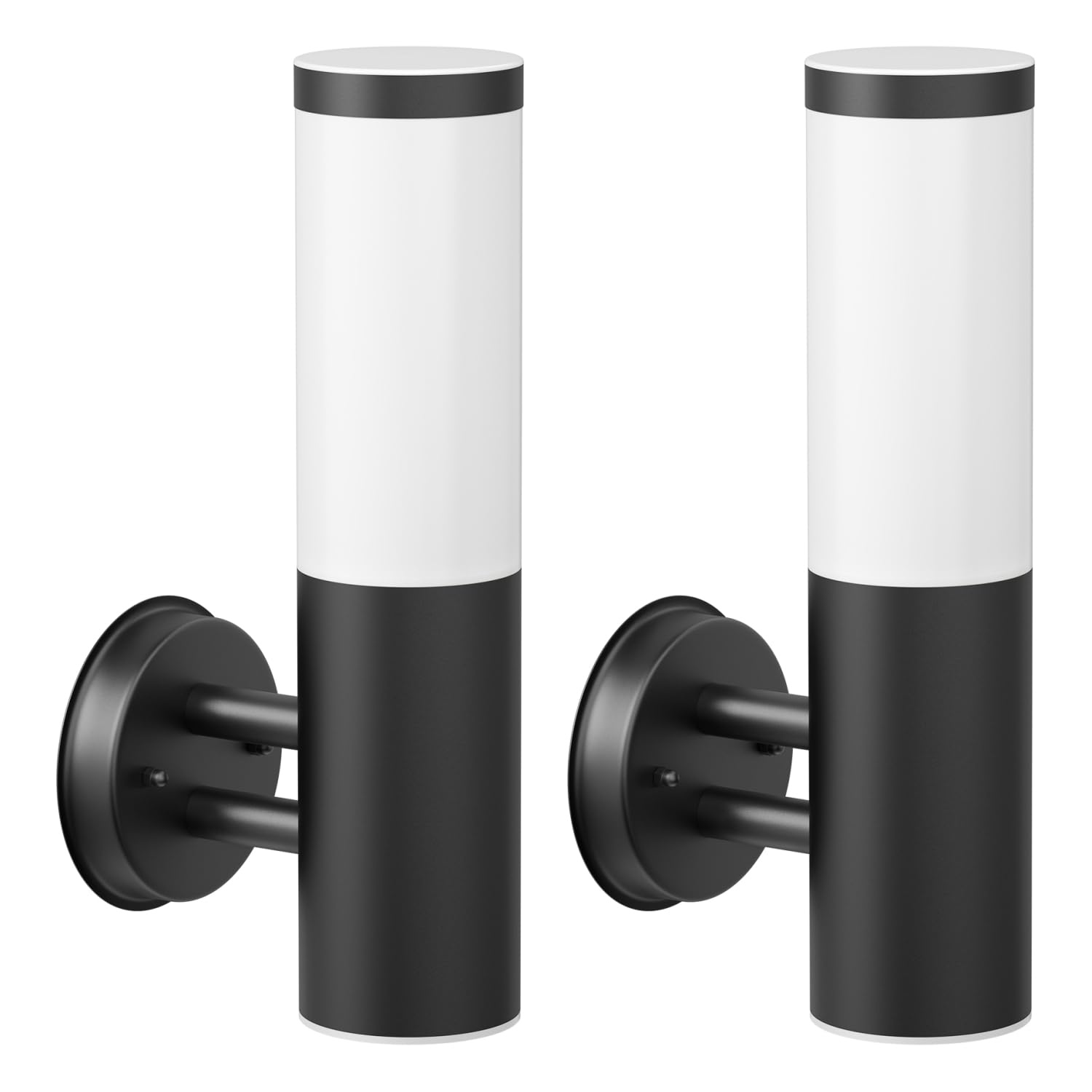 ledscom.de 2X PORU wall Light for Outdoor use, IP44, Stainless Steel, matt Black, Round, 1x E27, max. 40W