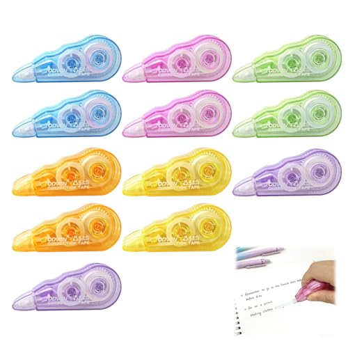 Wafuesh 12 Stück Korrekturroller Korrekturmaus 4m X 5mm Korrekturbänder Set in 6 Farben Mit Schutzkappe Ideal Für Schule Büro Und DIY-Projekte Perfekt Zum Korrigieren Von Schreibfehlern