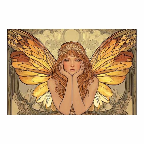 Peinture murale haut de gamme Teruea motif fée ailes papillon finition toile or