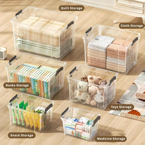 Image of Ash & Roh Plastic Storage Box /Bin /Container with Locking Lid - Sturdy and Versatile Home Organizer, Available in Multiple Size. (1, HEAVY TRANSPARENT, (Small - 35 X 24 X 21 CM))