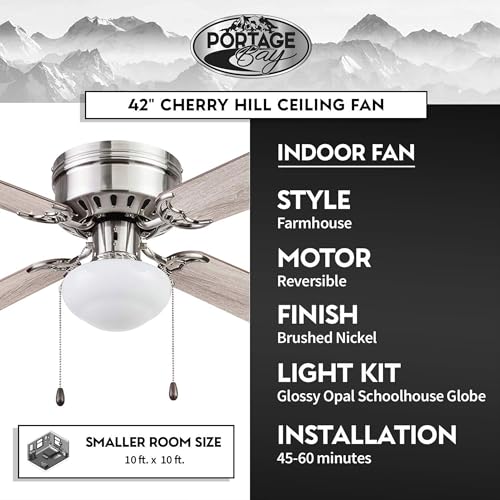 Portage Bay 51490 Cherry Hill Ceiling Fan, 42, Brushed Nickel thumbnail 5