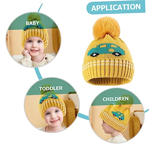 Gatuida Cartoon Car Baby Knit Hat with Plush Ball Winter Warm Hat for Boys and Girls Soft and Cozy Toddler Beanie for Infants and Newborns for Cold Weather Yellow3