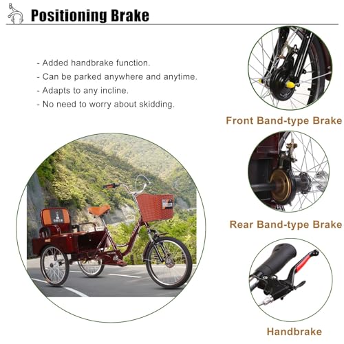 Image of SRNSAEB Adult Tricycle Carrying Passengers and Cargo, 20Inch 3 Wheel Bicycle for Men /Women /Seniors, Adjustable Height Three Wheel Cruiser Bike for Cycling /Outing /Picnic (Color : Red)