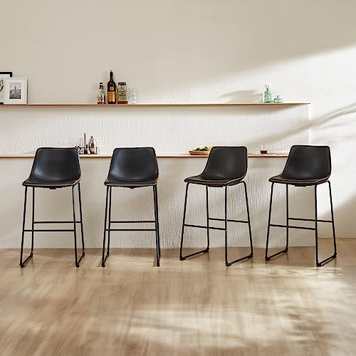 image for Sweetcrispy Counter Height Bar Stools Set of 2, Leather Barstools Mode