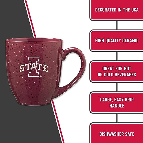 Image of Rico Industries NCAA Iowa State Cyclones Maroon Personalized 16 oz Team Color Laser Engraved Speckled Ceramic Coffee Mug