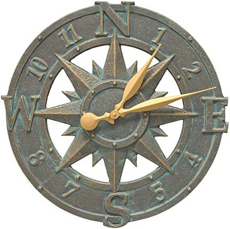 Whitehall Products Compass Rose Clock, Bronze Verdi