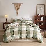 Bobode Green Plaid Duvet Cover King Size Cotton Grid Duvet Cover Set Buffalo Plaid Modern Checkered
