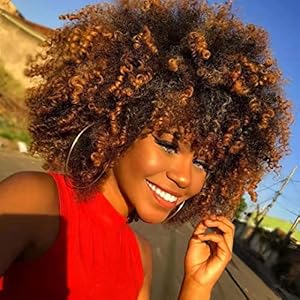 YEESHEDO Pelucas sintéticas rizadas Afro para las mujeres negras Peluca rizada rizado pelo natural marrón ombre Peluca Fluffy del aspecto natural a prueba de calor completa Para Fiesta
