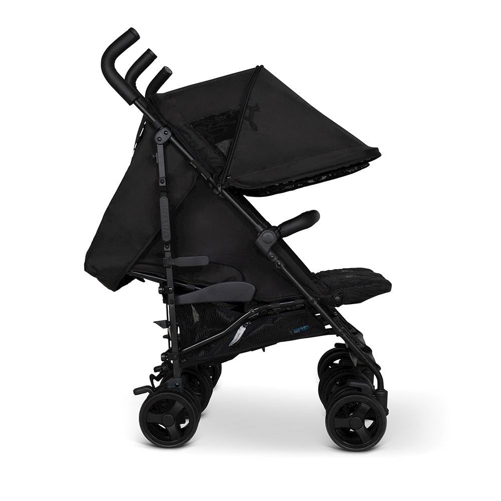 Cosatto Supa Dupa - Passeggino doppio, 0-25 kg, leggero, pieghevole, compatto, con coprigambe, portabicchieri e parapioggia (sagoma nera)
