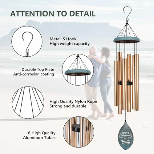 Image of ASTARIN Personalized Happy Retirement Gift, Custom Name Retirement Wind Chimes for Women Men, 35 inch Large Deep Tone Wind Chime Retire Gifts for Co-Workers Boss Friends Parents
