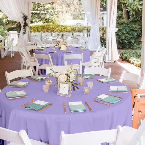 Image of Mulbozy 2 Pcs Lavender Round Tablecloth, 84 inches Disposable Plastic Light Purple Circle Table Covers for Baby Shower Wedding Bridal Shower Birthday Party Decorations