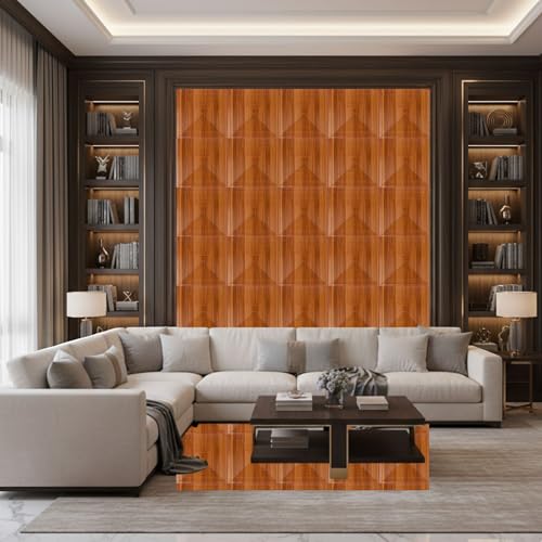 Image of Kayra Decor 3D PVC Wall Panels for Bedroom & Living Room | Line Design |Darkwood Color | 19.7 x 19.7 Inch | Pack of 40 | 107.60 Sq Ft