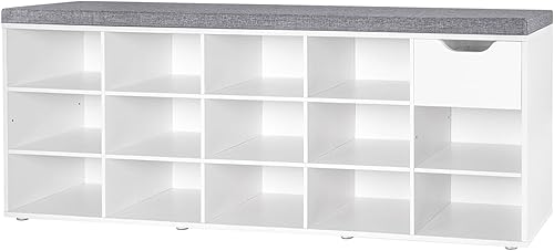 Miniatura 28 de DINZI LVJ Banco de zapatos, banco de almacenamiento de entrada con cajón y 8 cubículos, estantes ajustables, organizador de zapatos para sala de