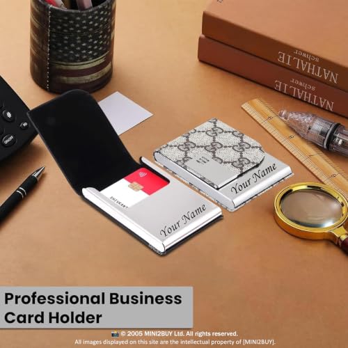 Image of Mini2buy Customized Name Engraved Card Holder for Credit, Debit, ATM, and Business Visiting Cards from Premium Stainless Steel Size Ideal for Personal use or Corporate Gifting (Off-White)
