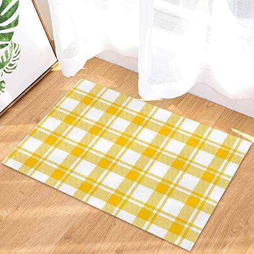 Brawvy Geometric Doormats For Entrance Way Indoor, Classic Buffalo Check Plaid Yellow White Low Profile Door Mat With Rubber Backing Inside Floor Rugs 20" X 32" #TOP4