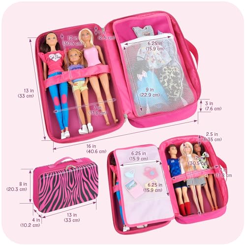 Badger Basket Stylish Travel Case for 12 Inch Fashion Dolls - Storage Solution with Pockets for Doll Accessories, Best for On-The-Go Travel - Animal Print Design by Badger Basket - Image 4