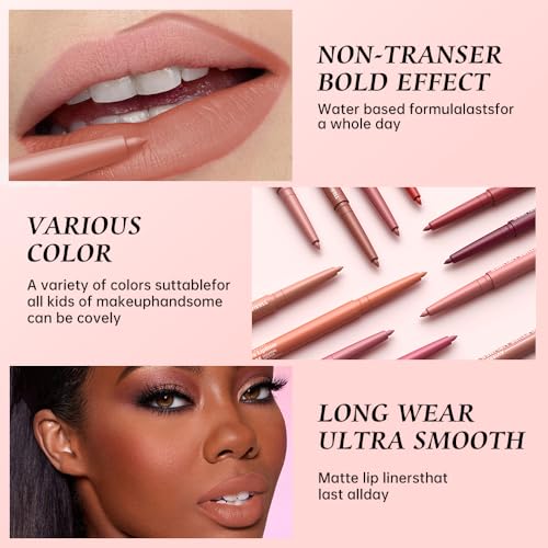 Image of 12 Colors Matte Lip Liner Pencil - Long Lasting Waterproof Lip Liner, Smudge Proof Transfer Proof Lip Pencil, High Pigment Lip Makeup for Defining & Filling Lips (A2-set:03+11+12, 3PCS)