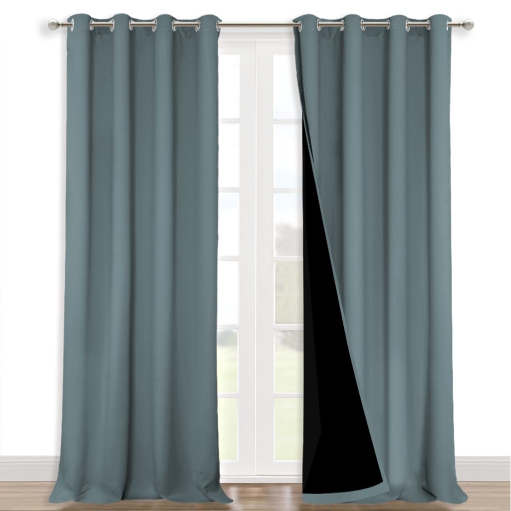 NICETOWN 100% Blackout Curtains for Shift Workers, Laundry Room Decor Window Treatment Drapes, Thermal Insulated Energy Smart Draperies for Villa, Hall and Studio, Stormy Sea, Set of 2, 52" W x 95" L