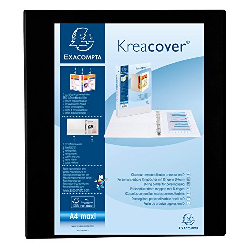 EXACOMPTA Lot de 10 Classeurs personnalisable Kreacover A4 Maxi 4 Ax Diam 40mm Dos 60 mm Noir
