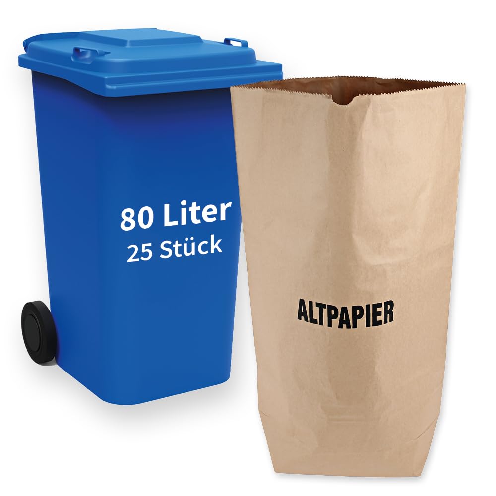 100 Stück Franz Mensch NATUREStar Bio Papiermüllsäcke, 80 L, 2-lagig, mit Aufdruck "Altpapier", 550 x 850 x 200 mm, Papiersäcke für Altpapier, Biomüllsäcke