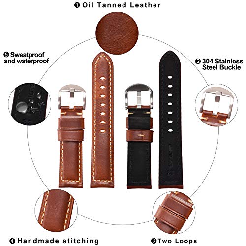 Eache Vintage Leather Watch Band Watch Strap Oil Wax Genuine Leather Replacement Watchband For Men For Women 22Mm Light Brown Silver Buckle #TOP2